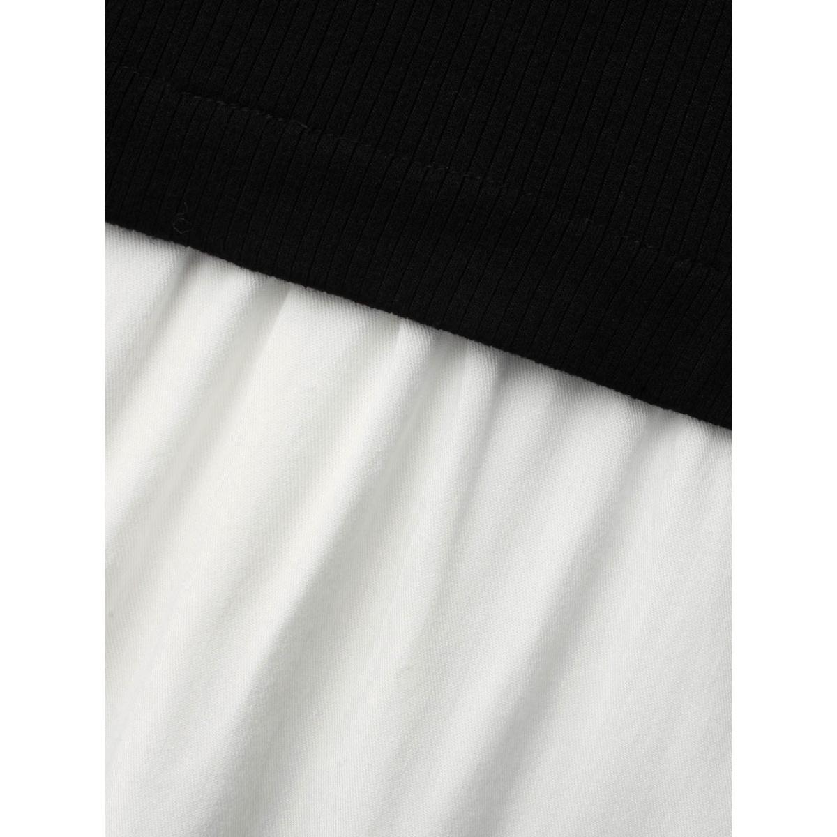 Plus Size Multicolor Round Neck Patchwork Contrast Gathered Blouse Women Casual Long Sleeve Round Neck Everyday Blouses BloomChic 22-24/3X Product Image