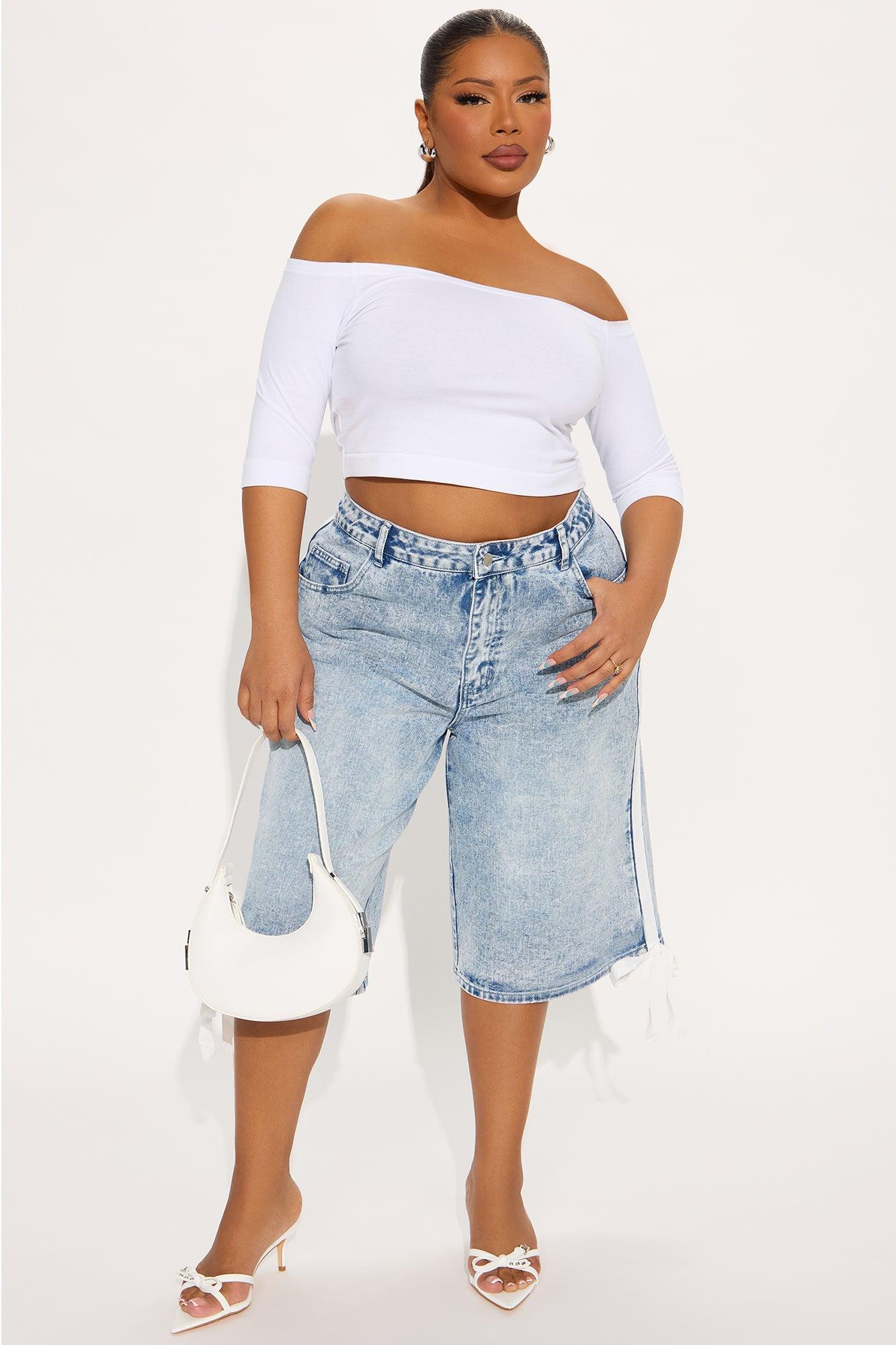 Kimi Non Stretch Stripe Denim Jorts - Medium Wash Product Image