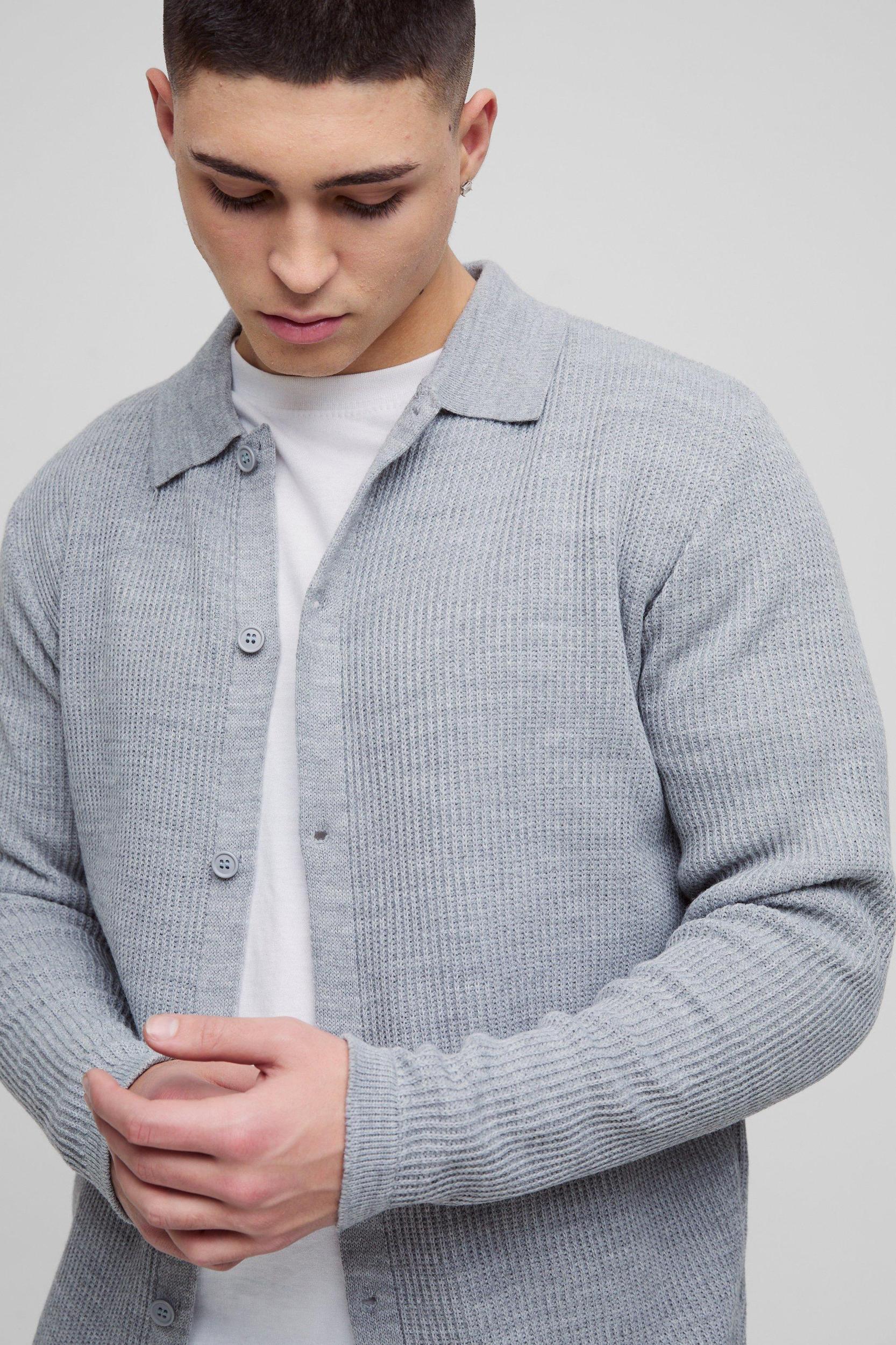 Regular Collared Knitted Shirt | boohooMAN USA Product Image
