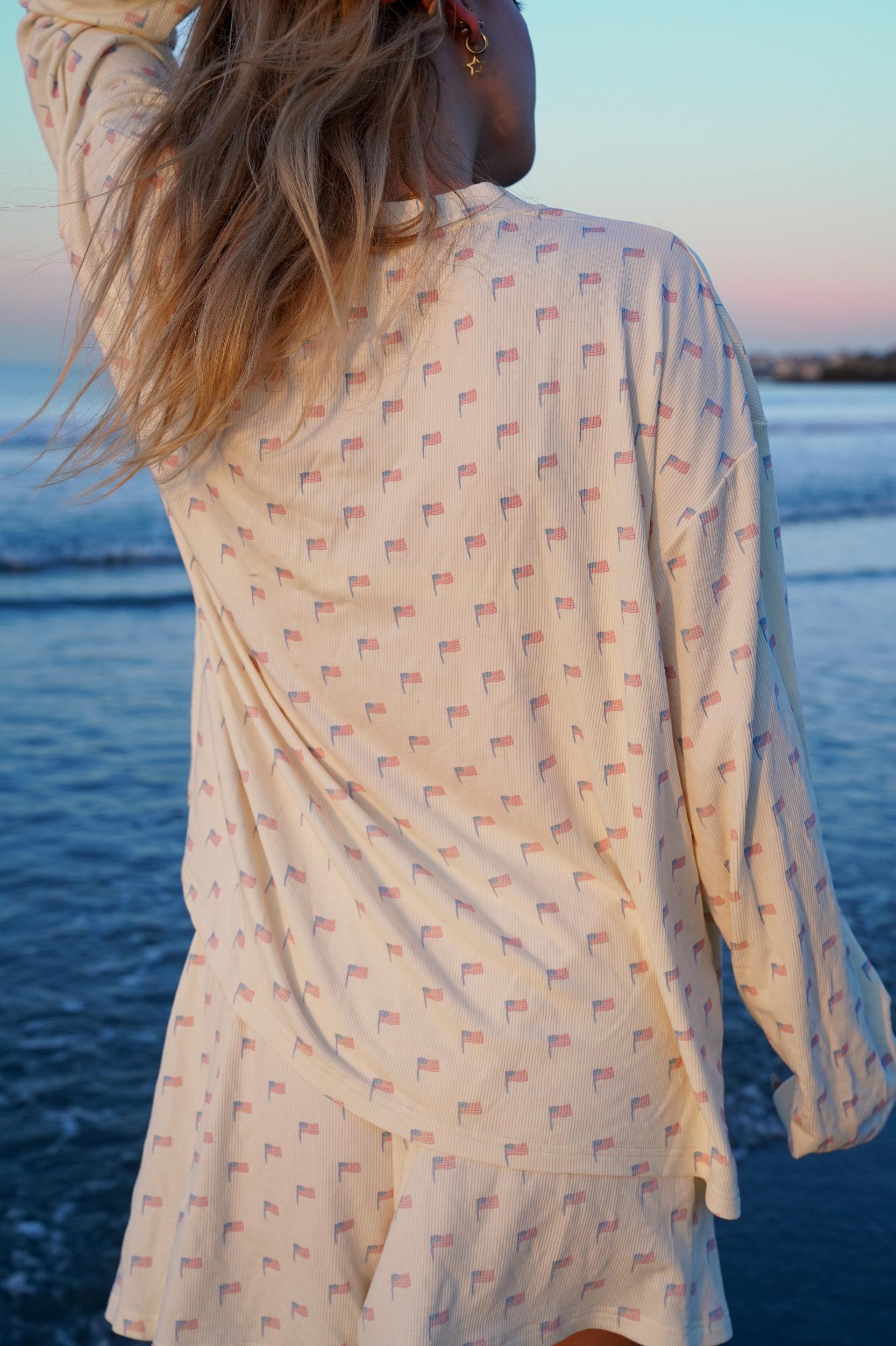 Pale Yellow American Flag Pajama Pattern Top Product Image