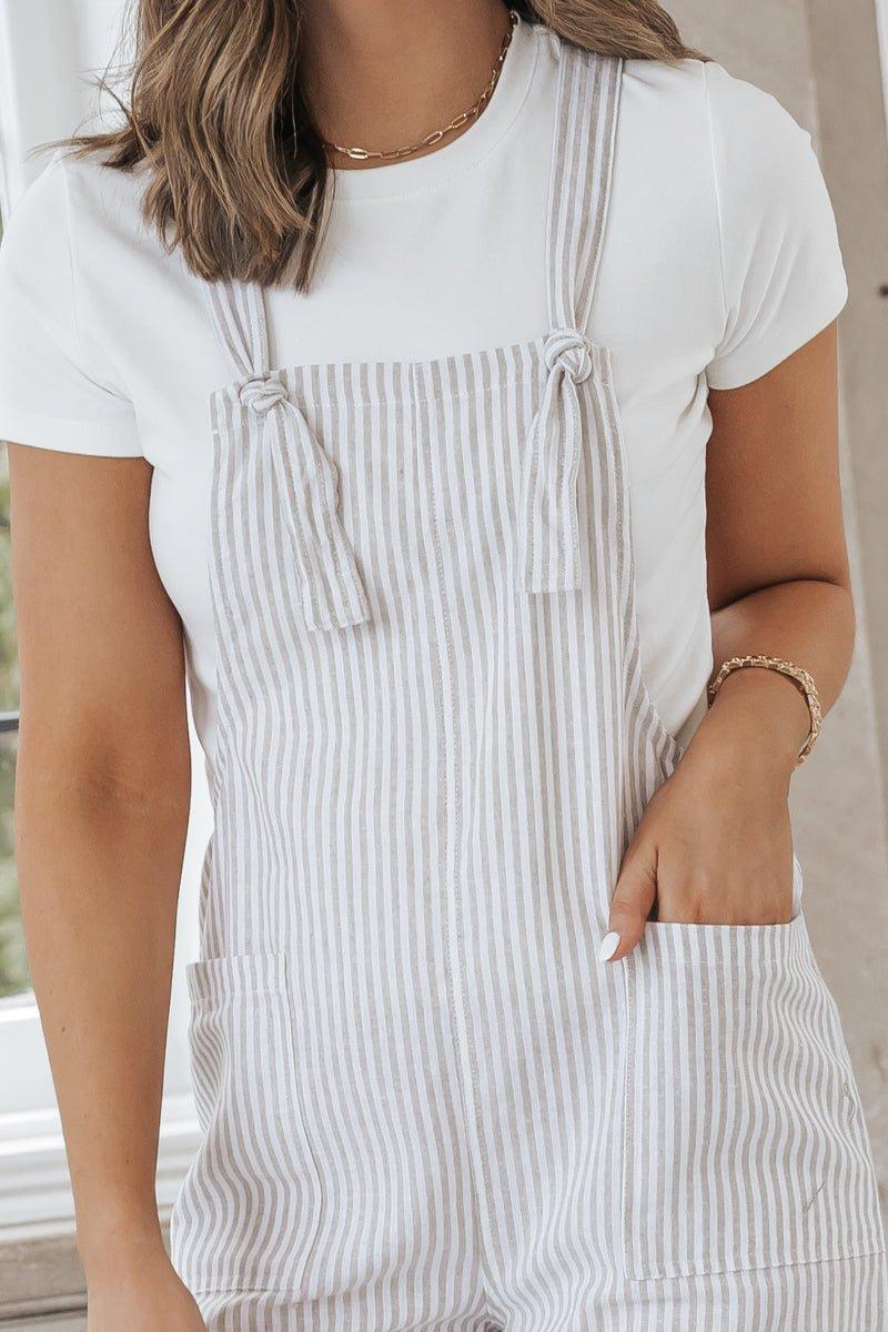 Taupe Stripe Linen Jumpsuit - FINAL SALE Product Image