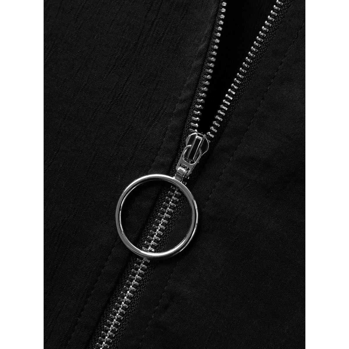 Plus Size Zipper Front Chest Flaps Shirt Dress Black Women Shirt collar Short sleeve Curvy BloomChic 26/4X Product Image