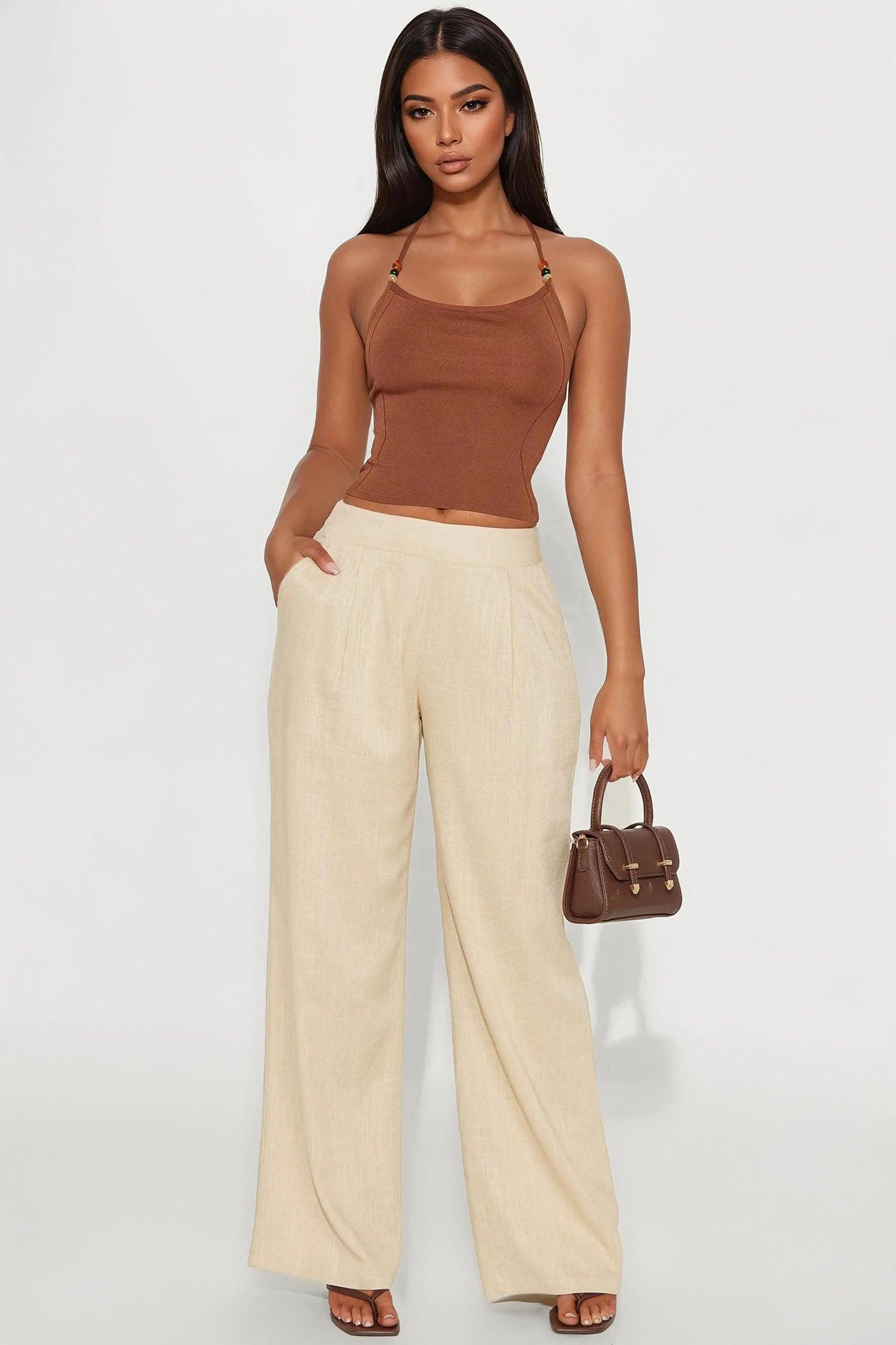 Find Me By The Seashore Beaded Halter Top - Chocolate Product Image