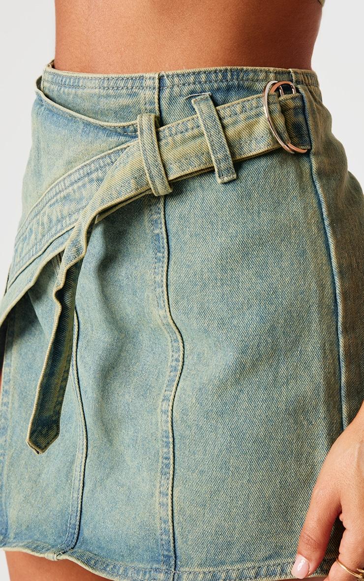 Petite Vintage Wash Denim Wrap Over Mini Skirt Product Image