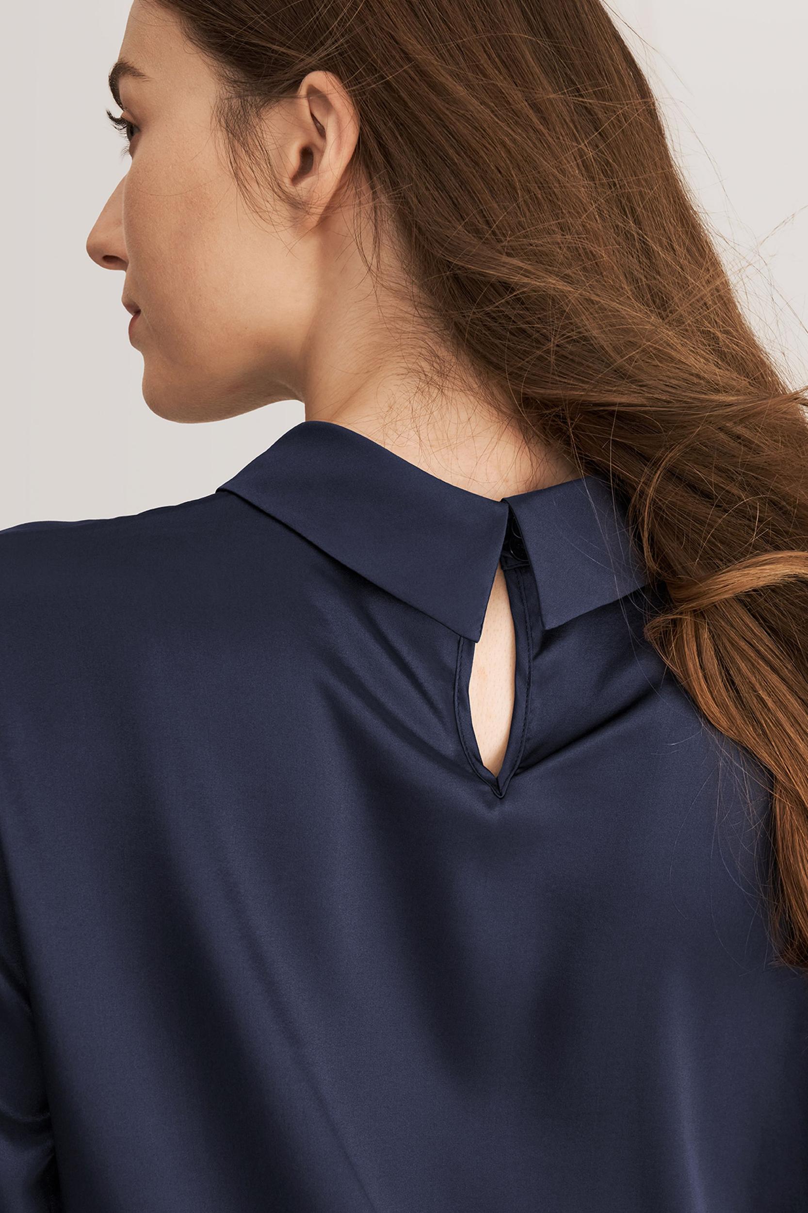 LILYSILK Business Blue Elegant Silk Blouse | Long Sleeves Style | Women Silk Navy Stand Collar Skin-Friendly and Breathable XS Product Image