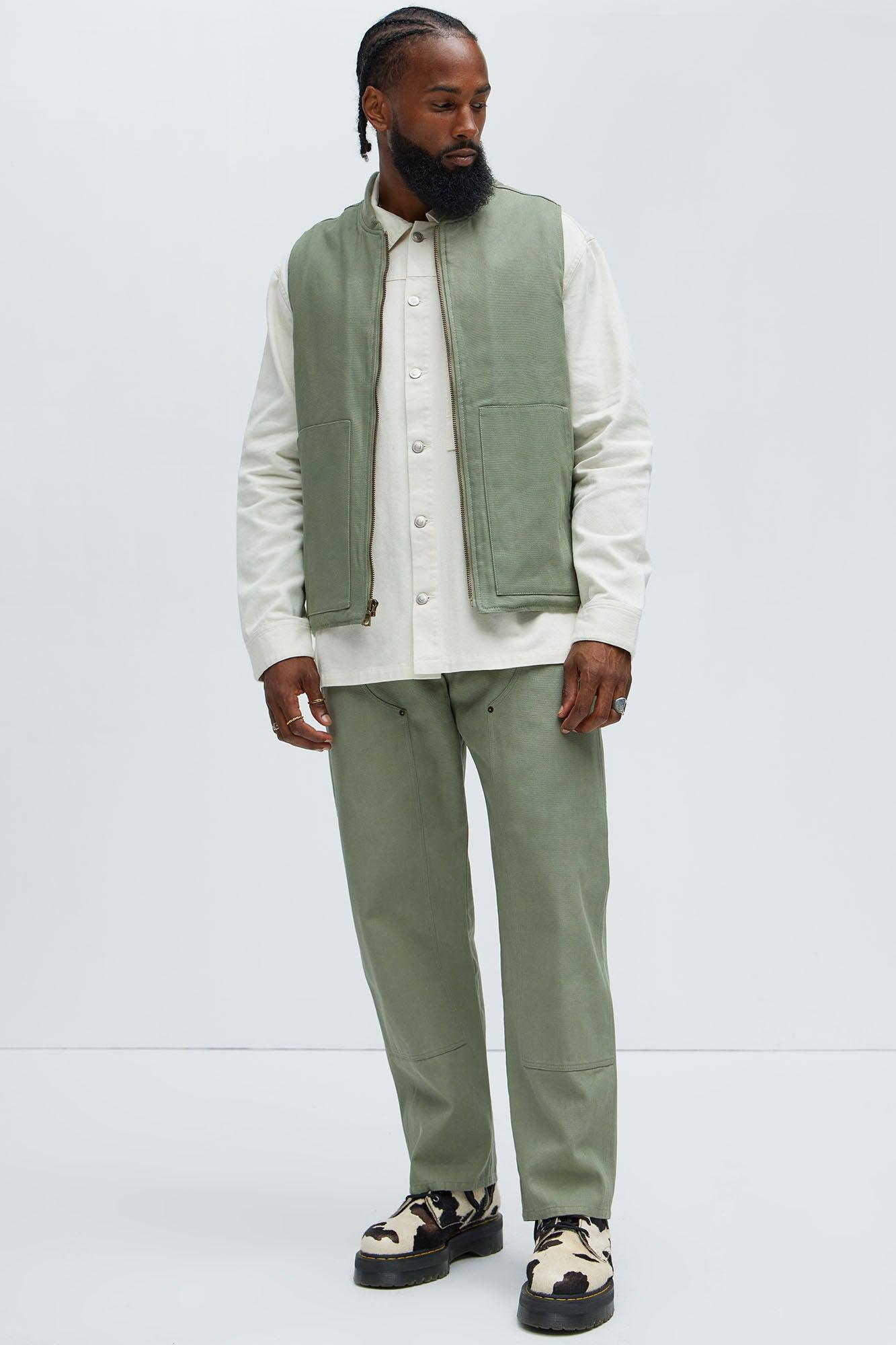 Alexander Double Knee Straight Utility Canvas Pants - Olive Product Image