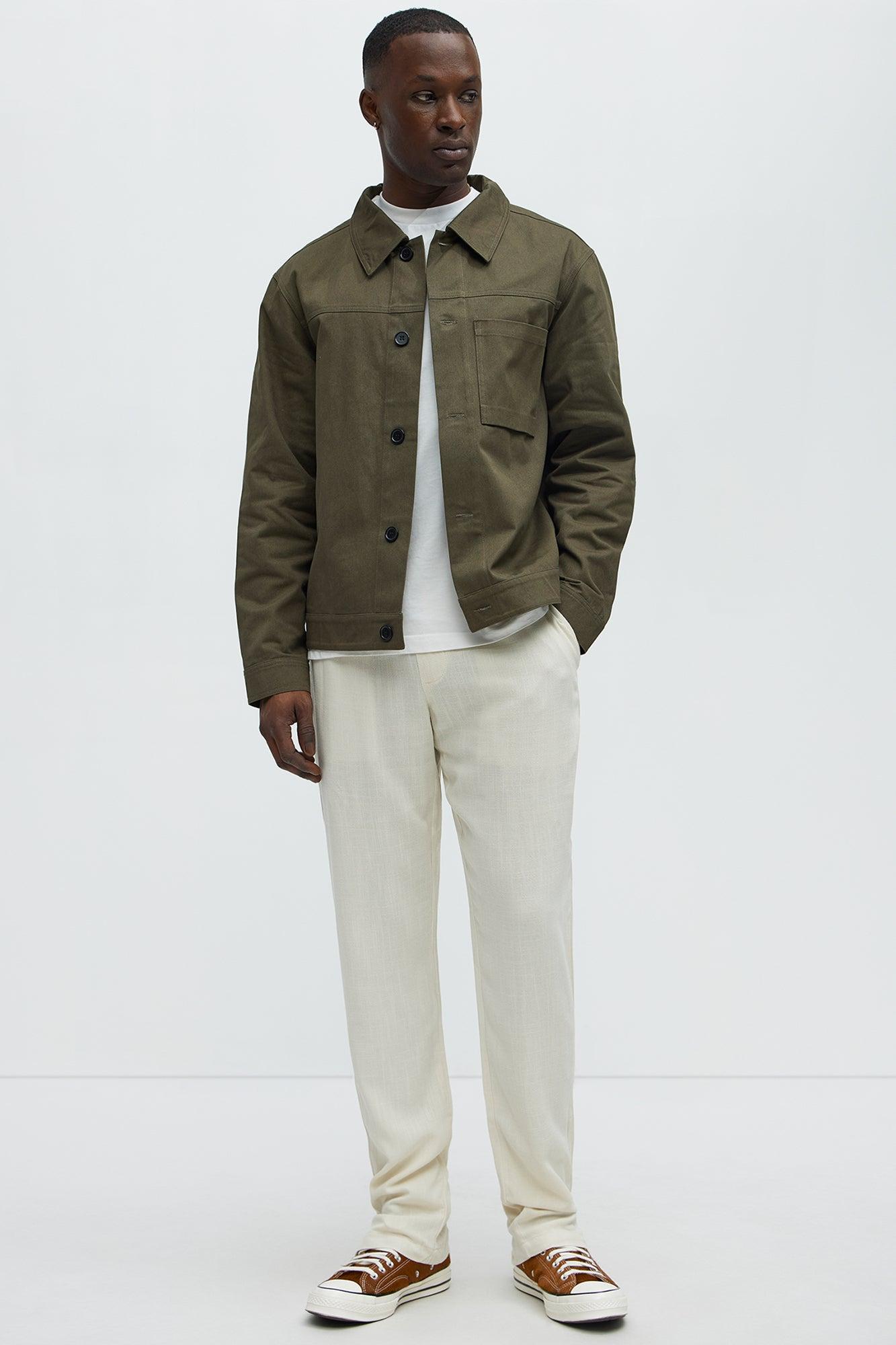 Solid Textured Linen Pull On Side Slit Pants - Cream Product Image