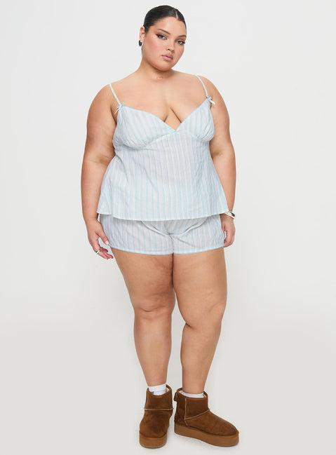 Tenderness Lace Sleep Set Blue / White Stripe Curve Product Image