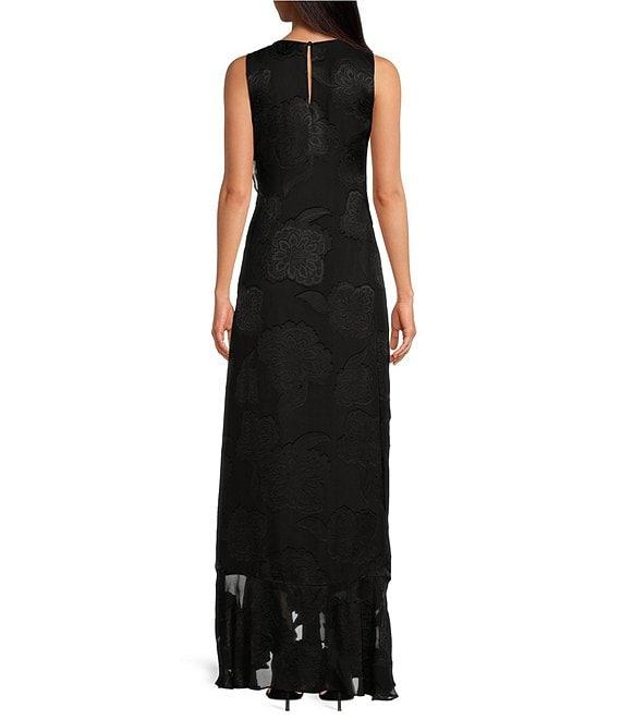 Trina Turk Amara Floral Silk Clip Jacquard Round Neck Sleeveless Maxi Dress Product Image