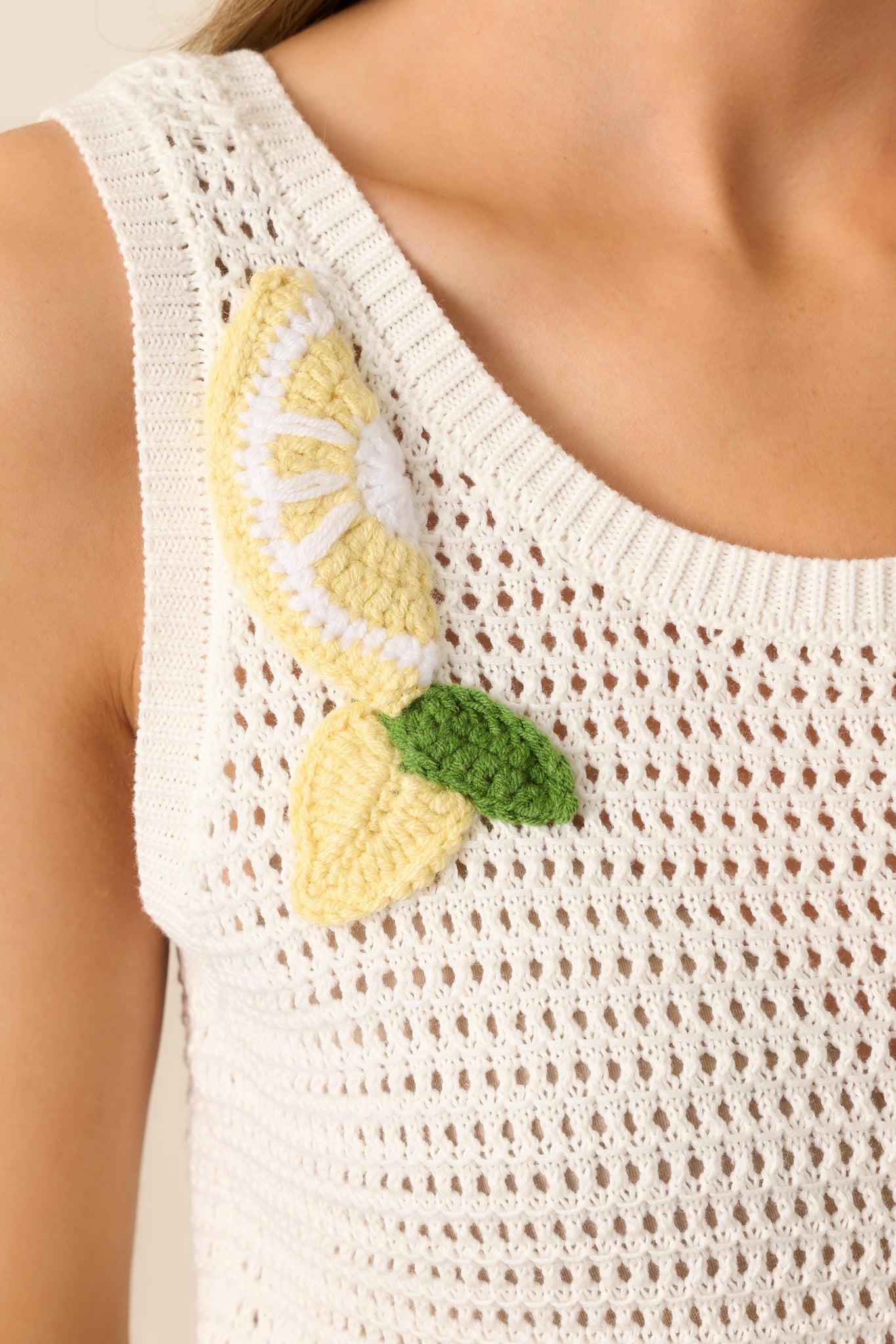 Out Of Office Ivory Cotton Lemon Crochet Knit Tank Top Product Image