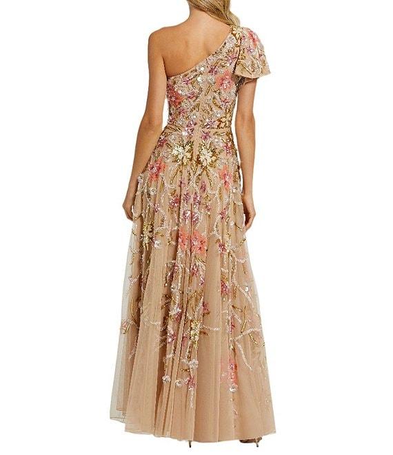 Mac Duggal Sequin One Shoulder Short Flutter Sleeve Gown Product Image