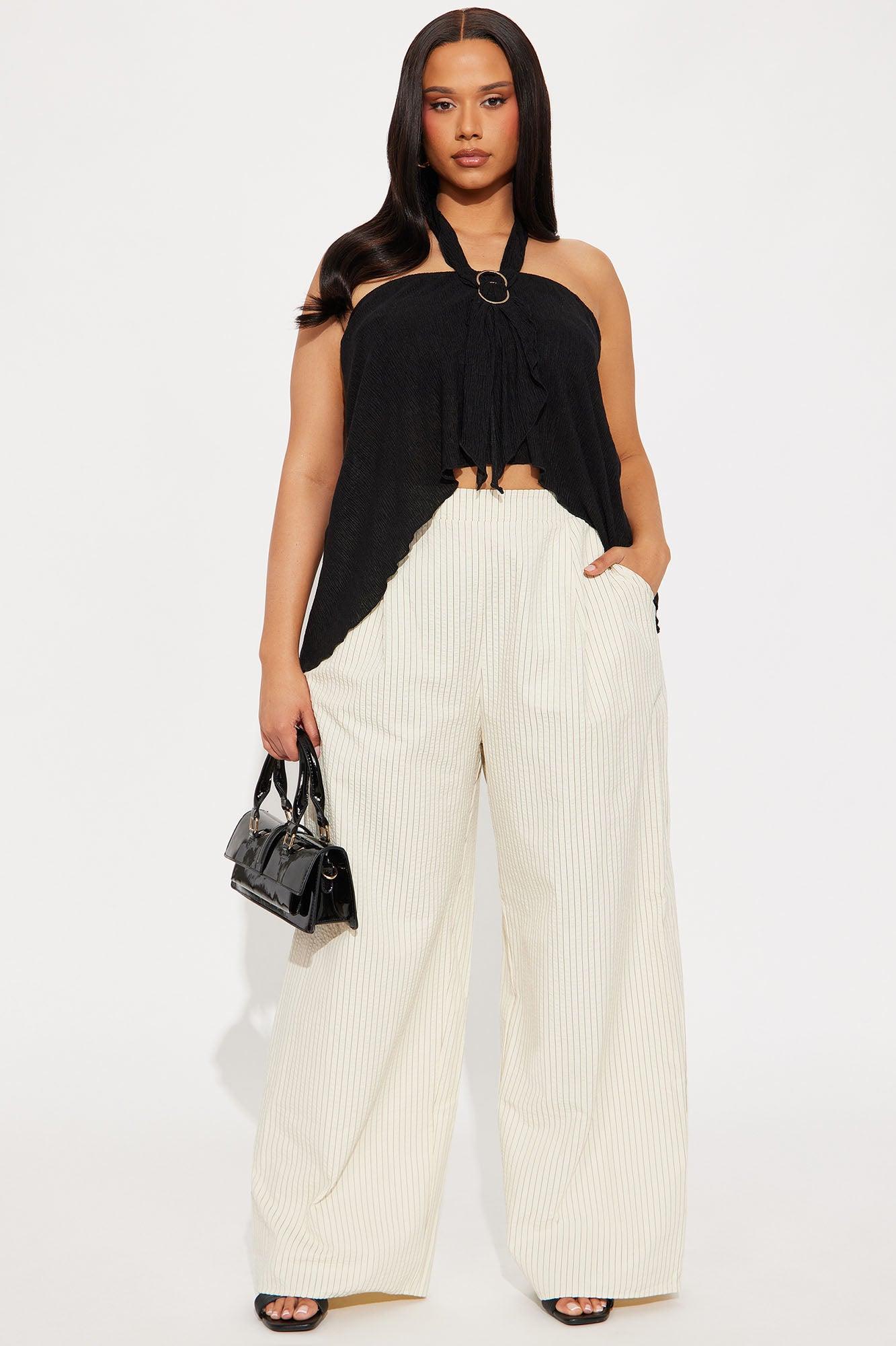 Kimmy Wide Leg Pinstripe Pants - Cream Female Product Image