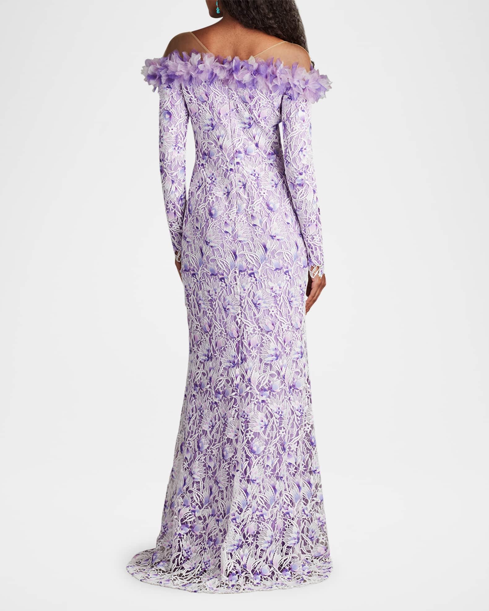 Off-Shoulder Illusion Floral Lace Gown Product Image