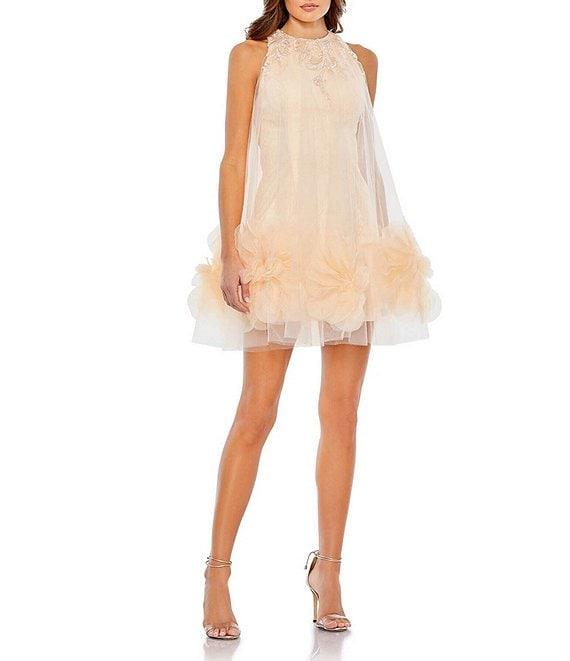 Mac Duggal Embroidered Halter Neck Sleeveless Ruffled Hem Trapeze Mini Dress Product Image