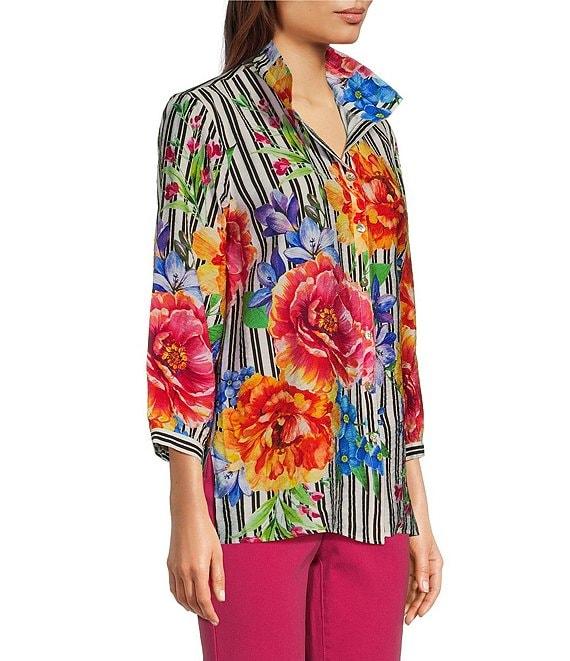 John Mark Wire Collar 3/4 Sleeve Print Woven Blouse Product Image