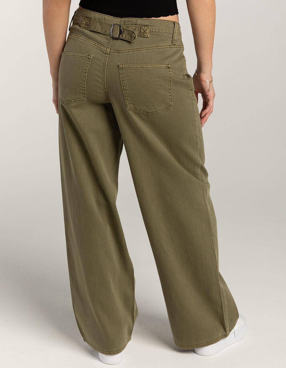 RSQ Womens Mid Rise Baggy Buckle Jeans - OLIVE Product Image