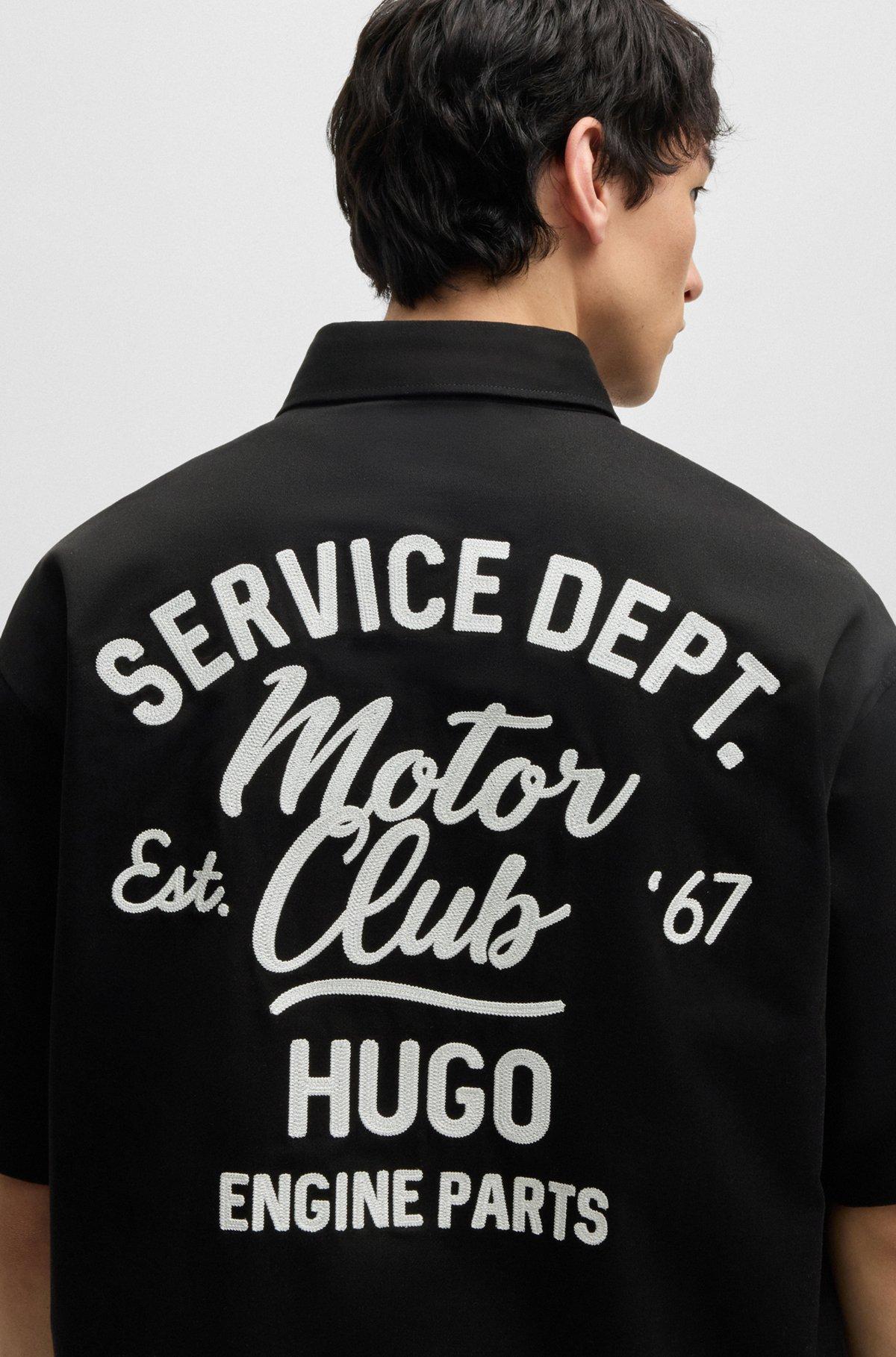 HUGO - Cotton-twill shirt with embroidered artwork - Black Product Image