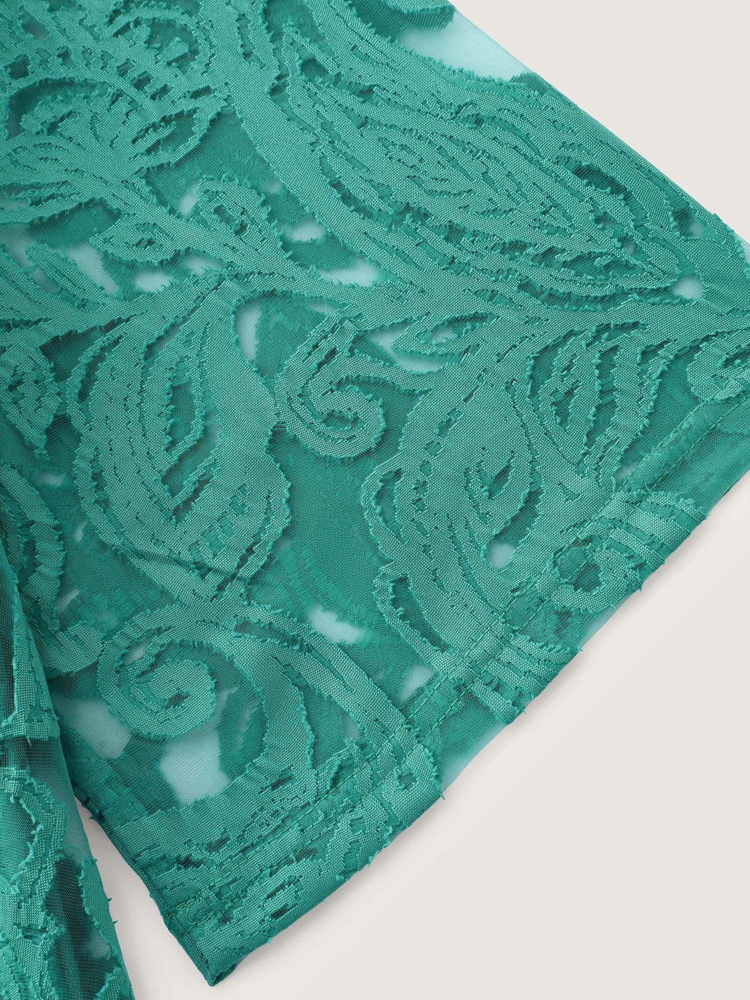Laser Cut Floral Textured Tassel Detail Kimono Female Product Image
