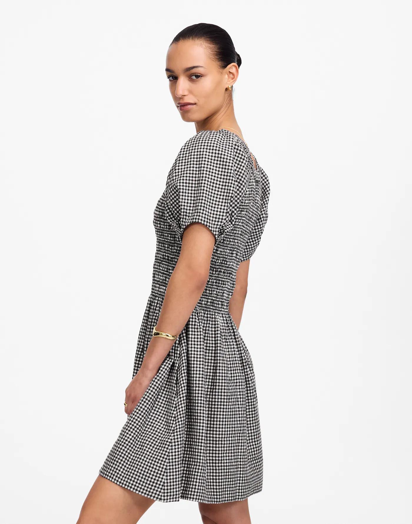 Smocked U-Neck Mini Dress in Gingham Product Image