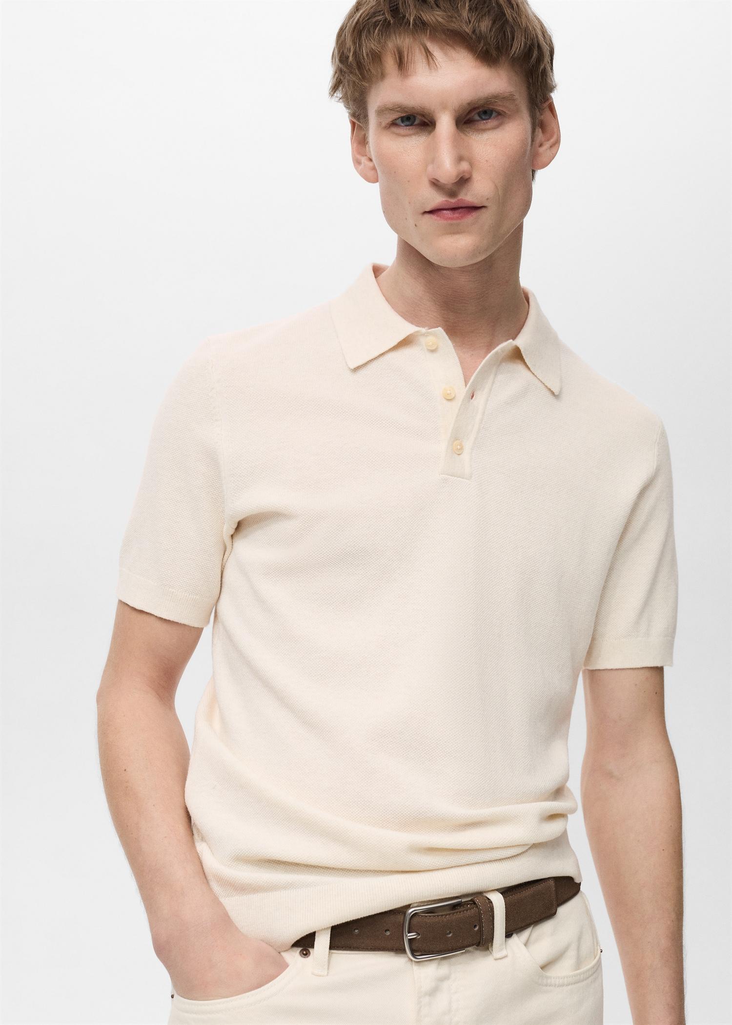 Structured knitted slim-fit polo shirt - Men | MANGO USA Product Image