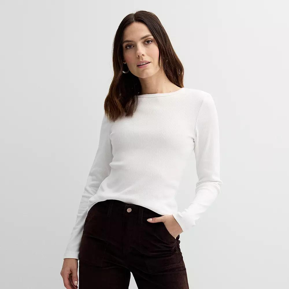 Women's Sonoma Goods For Life® Rib Slim Fit Long Sleeve Tee,  Product Image