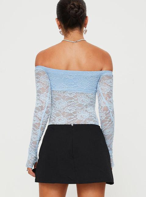 Weaver Off Shoulder Lace Bodysuit Blue Product Image