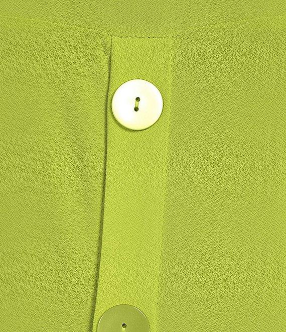 Slim Factor by Investments Plus Size Crew Neckline High-Low Hem Back Button Top Product Image