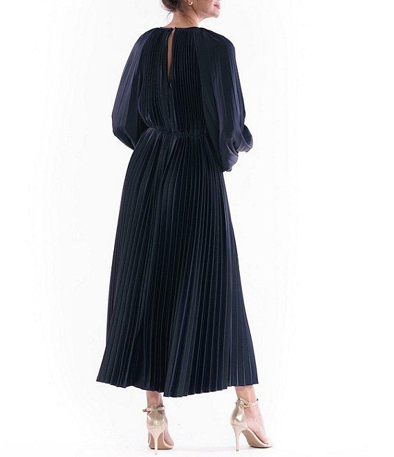 Julia Jordan Balloon Sleeve Pleated Satin Midi Dress Product Image