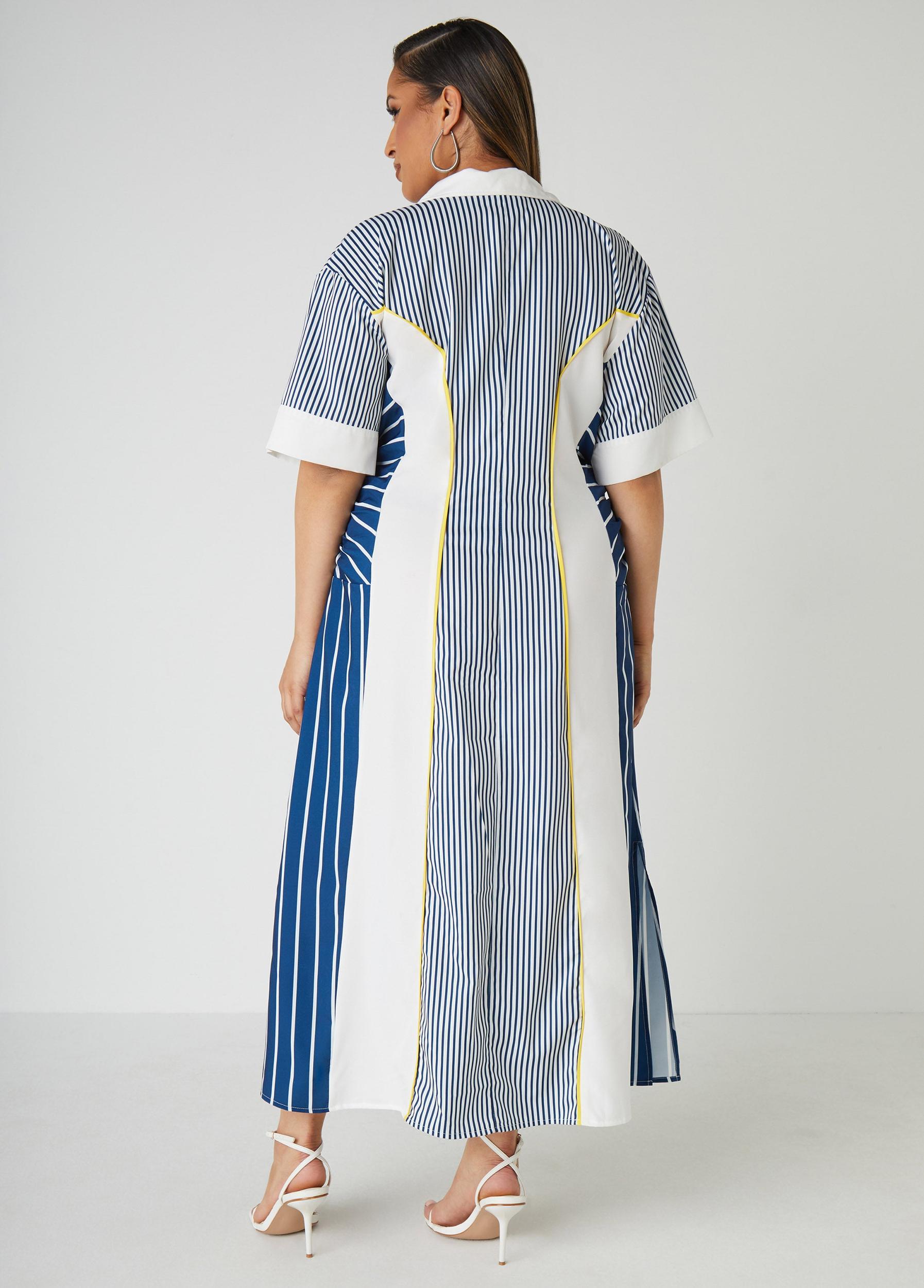 Ruched Striped Maxi Shirtdress Product Image