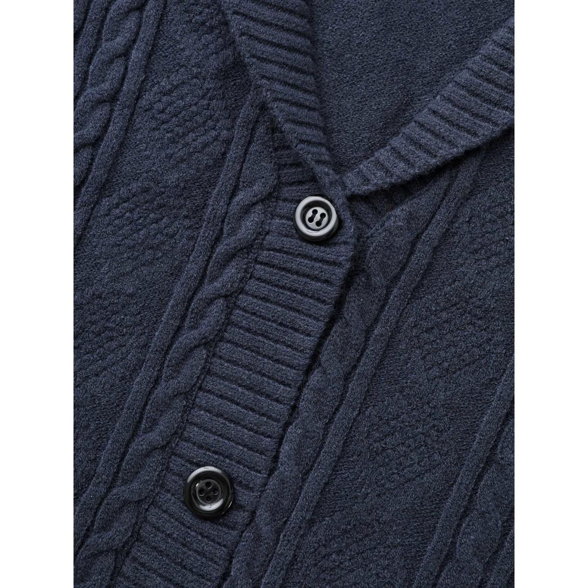 Plus Size Floral Jacquard Cable Knit Pocket Cardigan Indigo Women Casual Loose Long Sleeve Everyday Cardigans BloomChic 14-16/1X Product Image