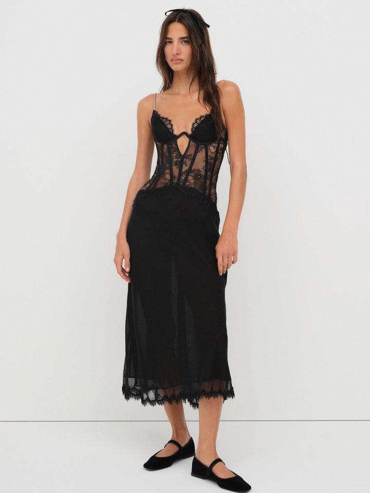 Sharon Maxi Slip Dress — Black Product Image