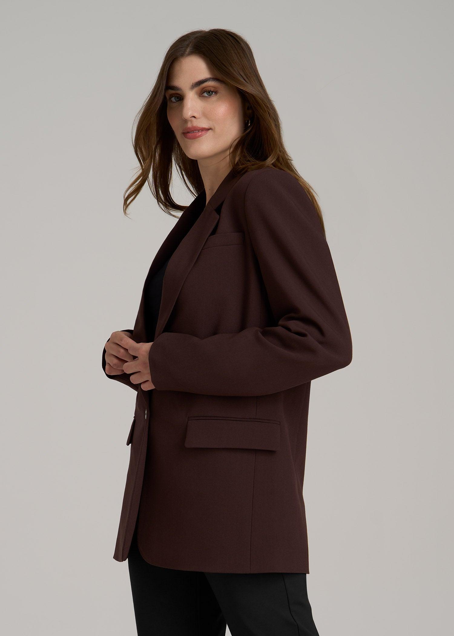 Boyfriend Fit Single-Button Blazer for Tall Women in Chestnut Female Product Image