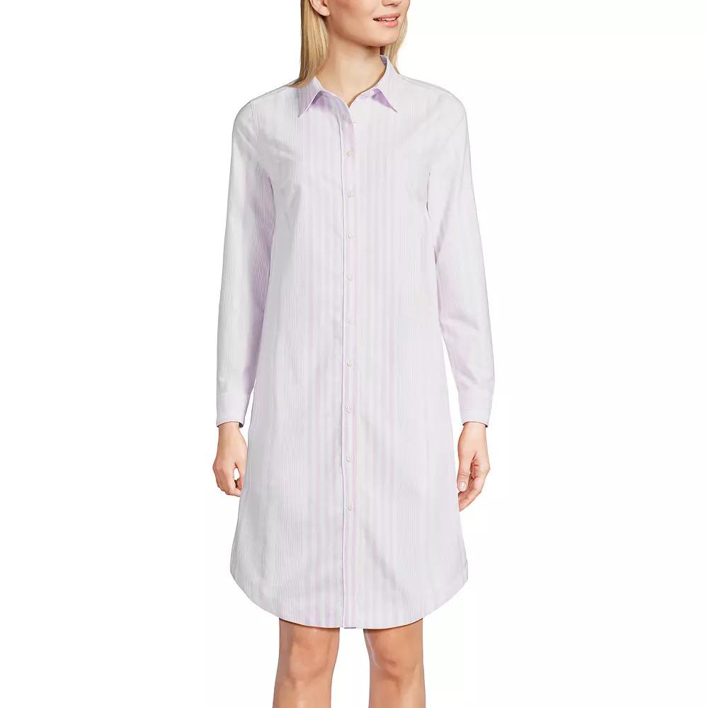 Women's Lands' End Oxford Long Sleeve Button Front Shirt Dress, Size: Medium, Purple Founder Stripe Product Image