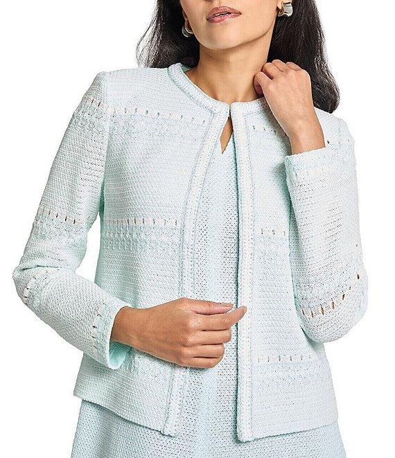 MISOOK Crochet Knit Crew Neck Long Sleeve Jacket Product Image