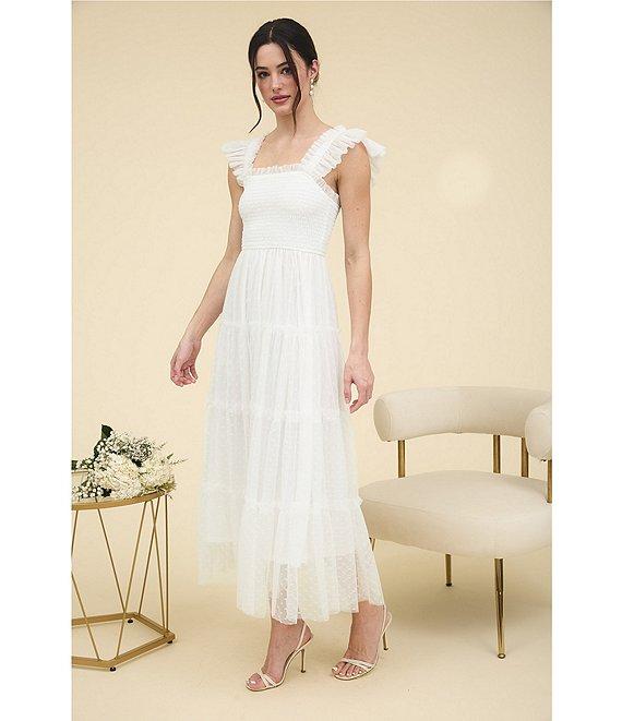 Blu Pepper Lace Square Neck Sleeveless Tiered Midi Dress Product Image