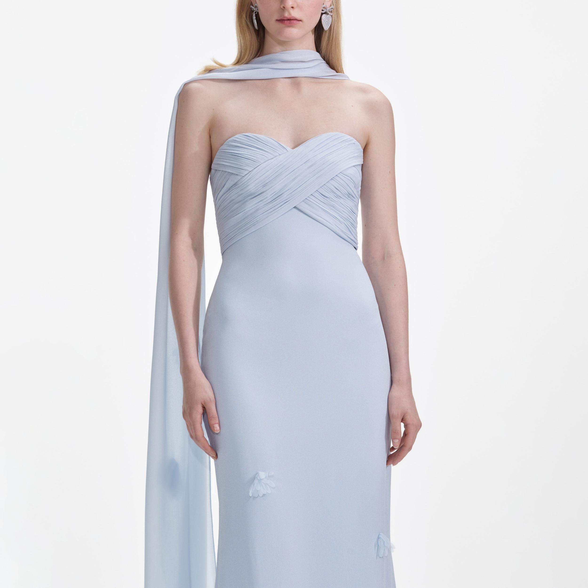 Blue Georgette Flower Maxi Dress Product Image