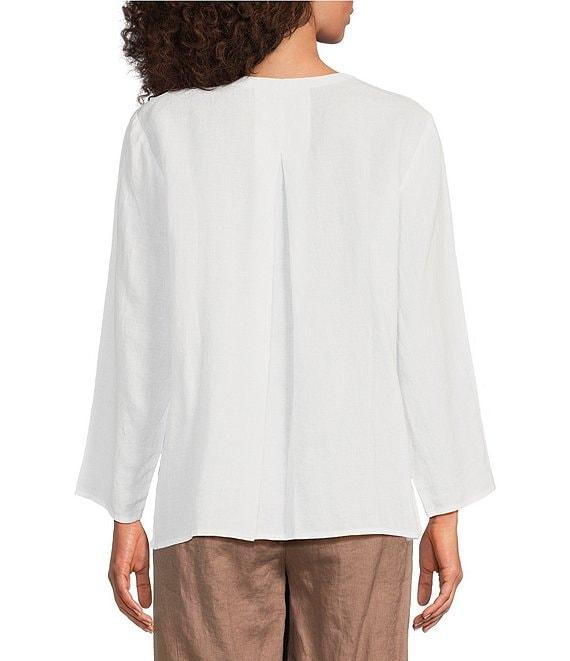 Eileen Fisher Organic Handkerchief Linen Split V-Neck Long Sleeve Top Product Image