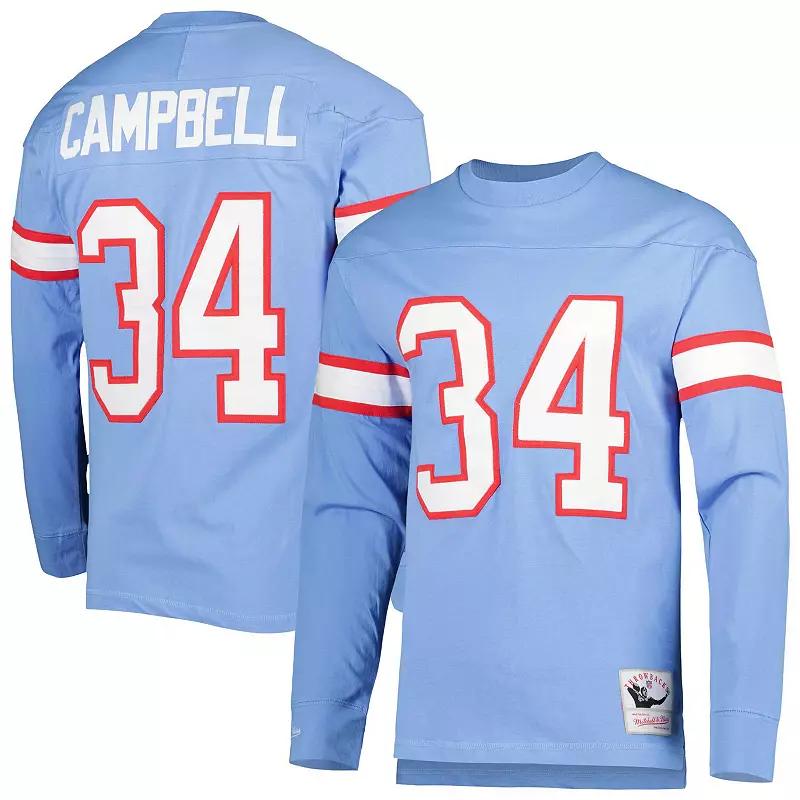 Men's Mitchell & Ness Earl Campbell Light Blue Houston Oilers 1984 Retired Player Name & Number Long Sleeve T-Shirt,  Product Image
