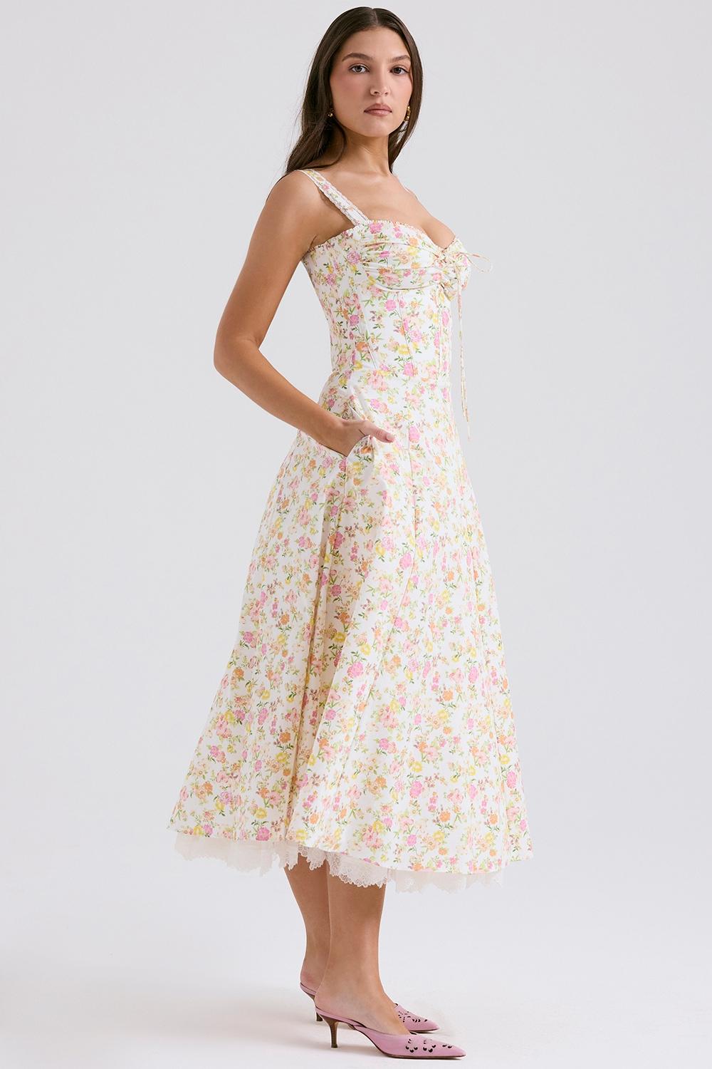 Rosalee  ivory meadow print cotton bustier sundress Product Image