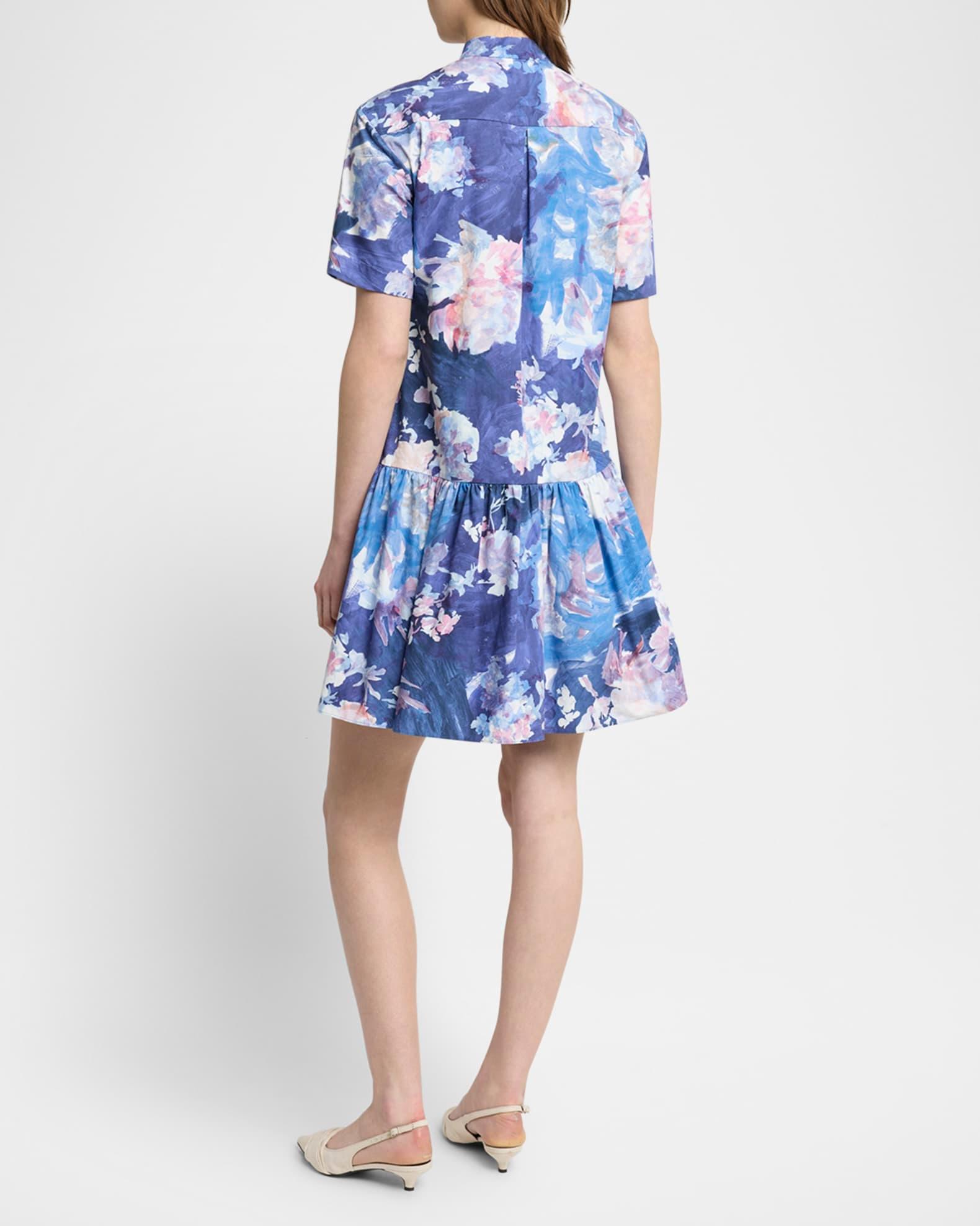 Abstract-Print Short-Sleeve Ruffle Mini Shirtdress Product Image