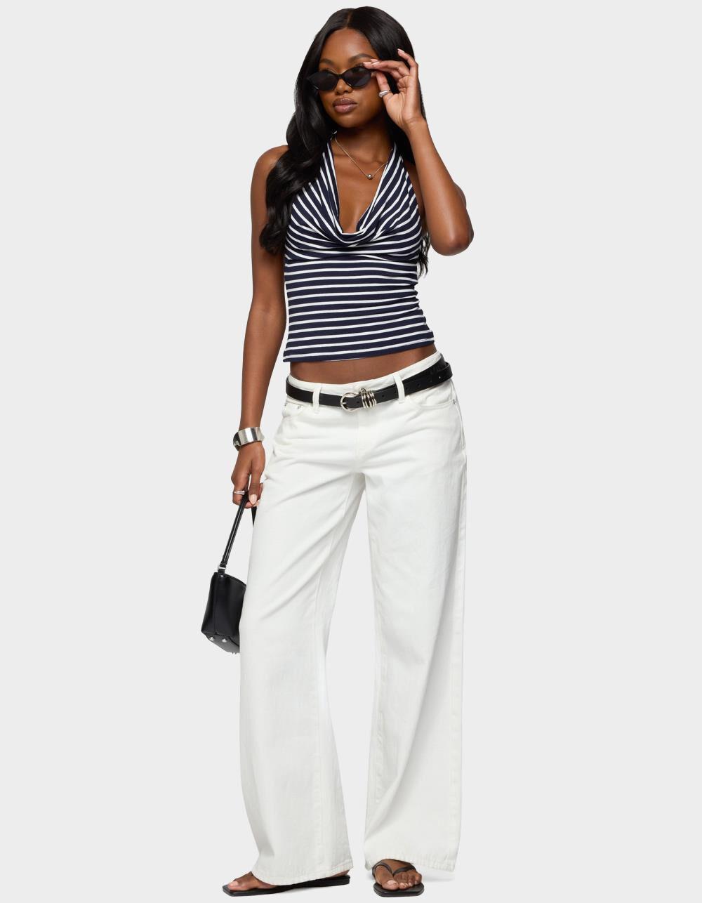 EDIKTED Striped Cowl Neck Halter Top - NAVY Product Image