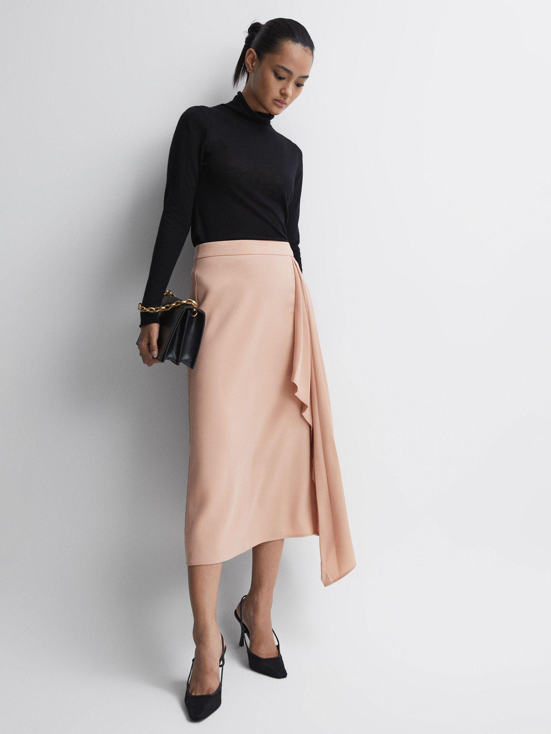 High Rise Ruffle Midi Skirt in Camel Product Image