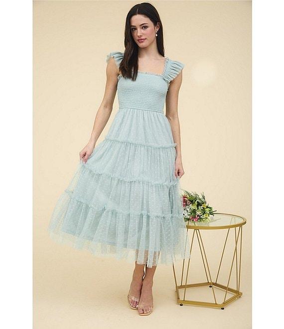 Blu Pepper Lace Square Neck Sleeveless Tiered Midi Dress Product Image