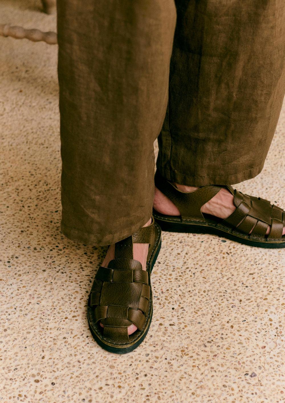 Fracap Leather Sandals | Olive Product Image
