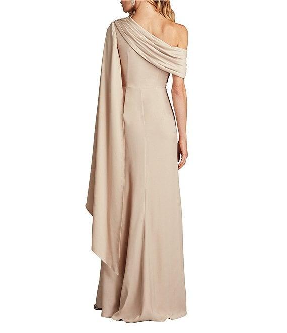Tadashi Shoji One Shoulder Scarf Sleeve Side Twist Crepe Sheath Gown Product Image