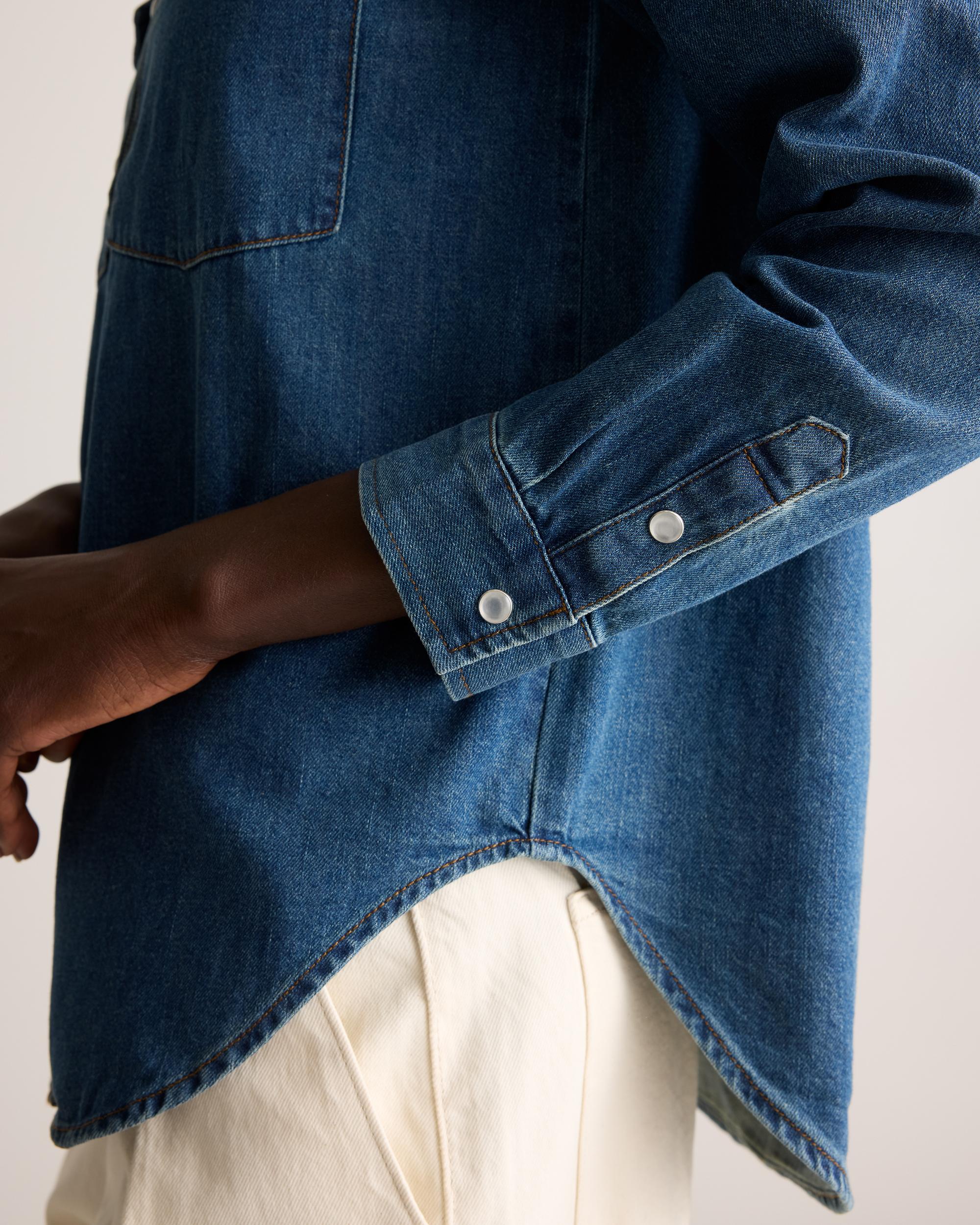 Quince | Women's Distressed Denim Western Shirt Cotton Product Image