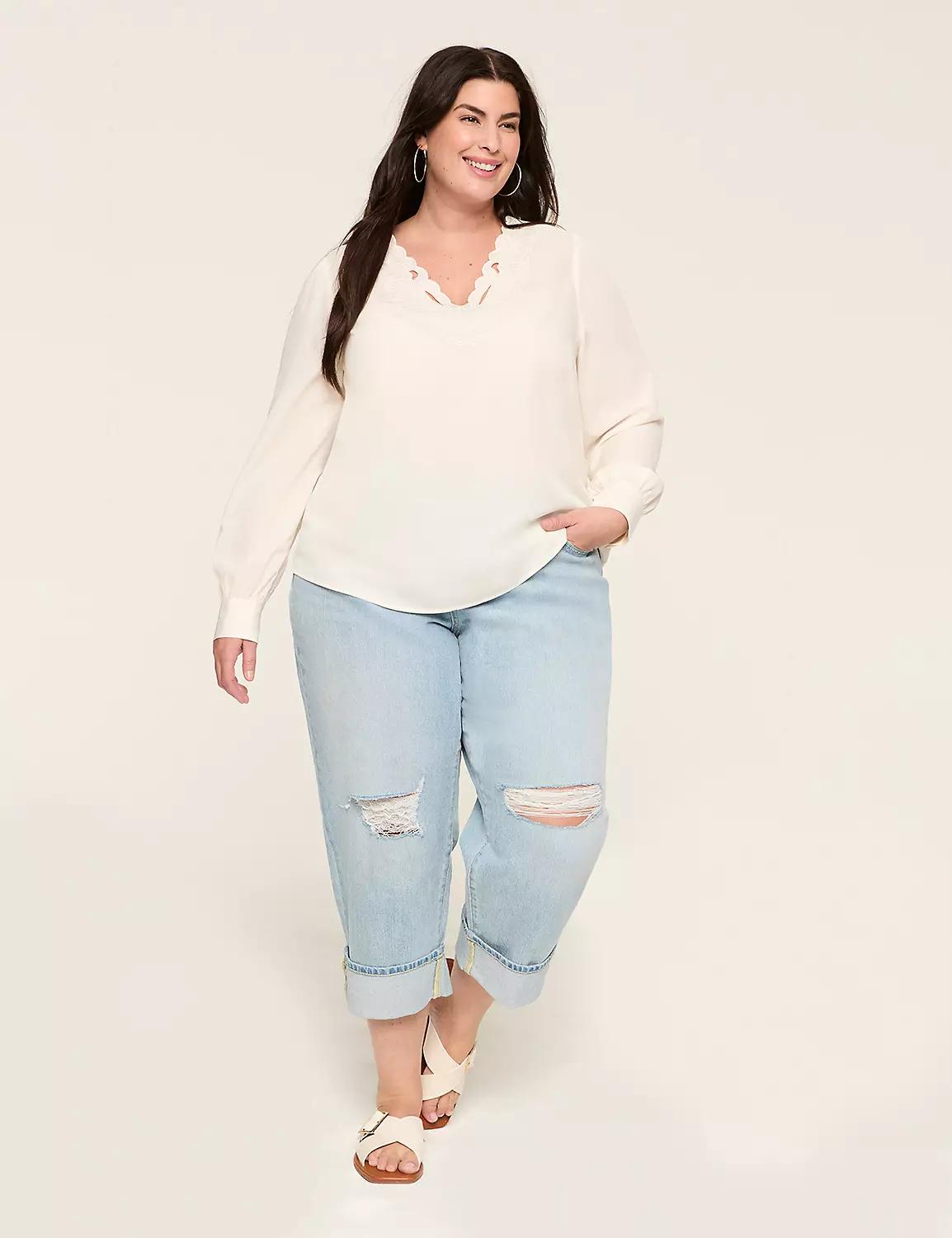 Lace-Trim Popover Blouse Product Image