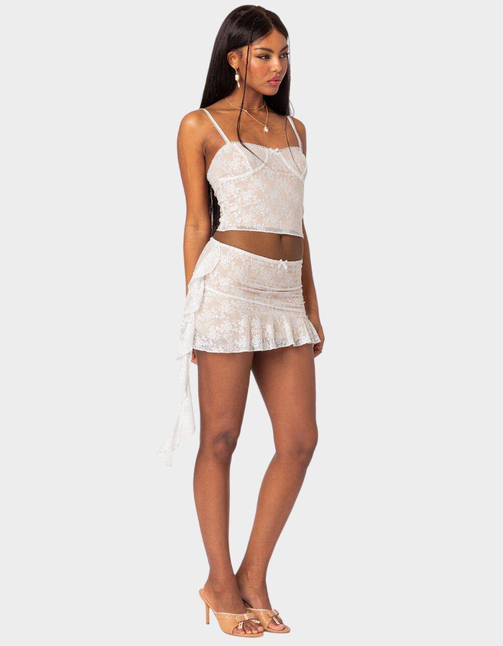 EDIKTED Maria Lace Ruffled Mini Skirt - WHITE Product Image