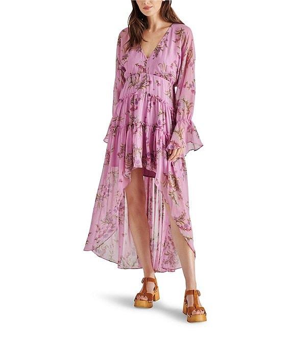 Steve Madden Sol V-Neck Long Sleeve Tiered Midi Dress Product Image