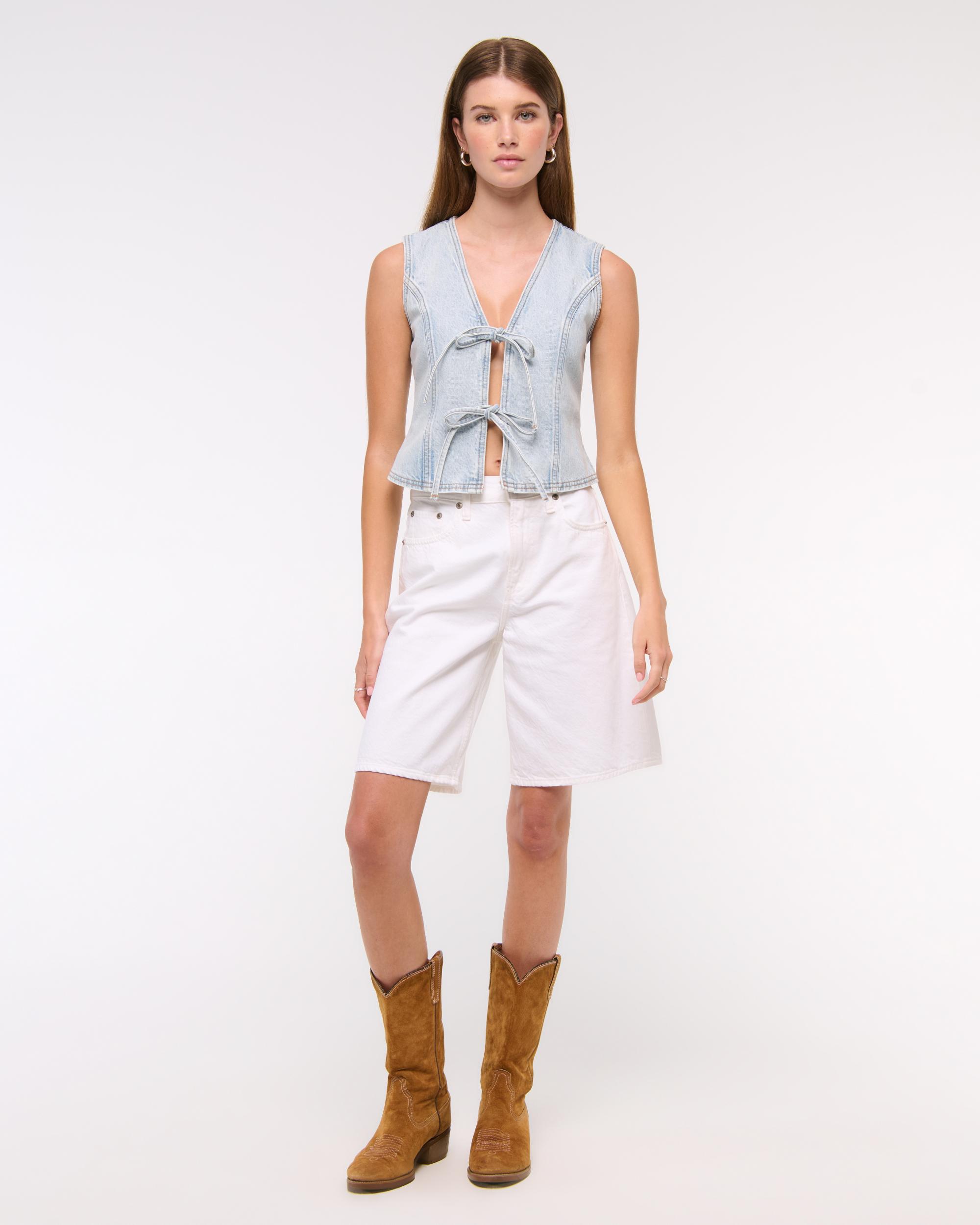 Tie-Front Denim Vest Product Image